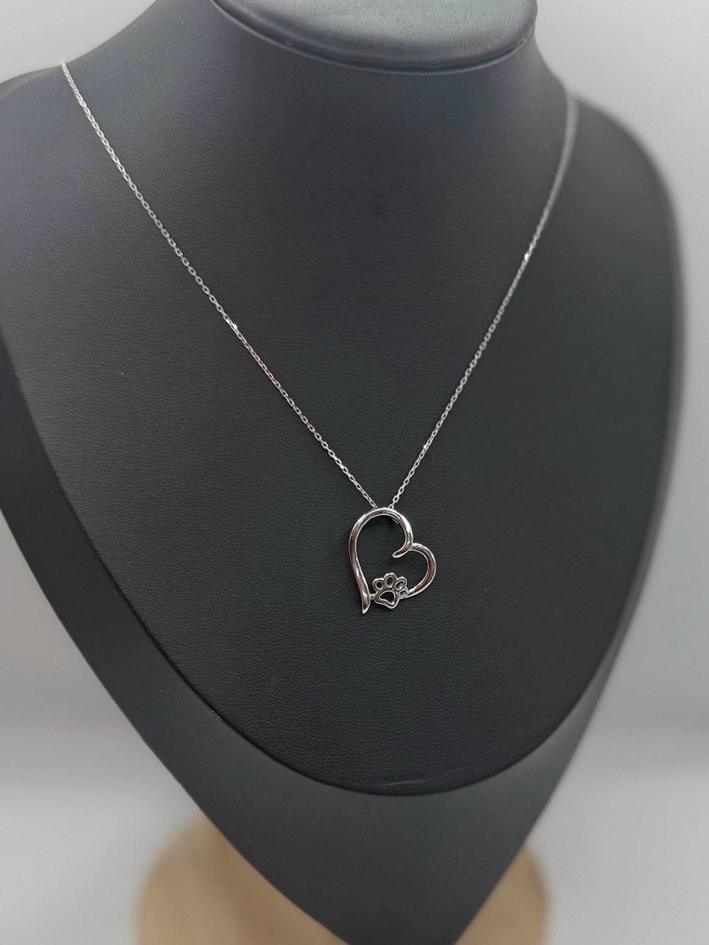 925 Sterling Silver Paw Print Heart Necklace 18” Pet Lover Gift